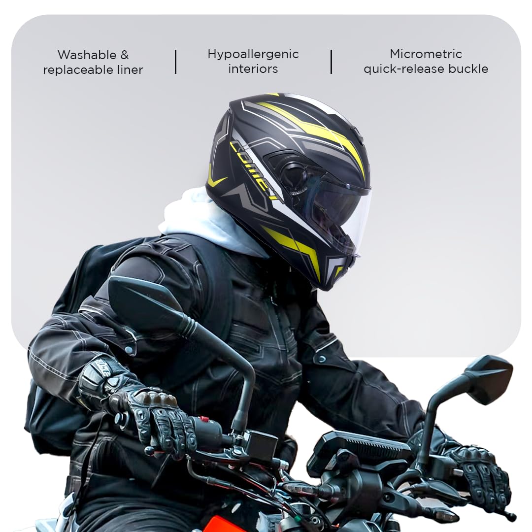 Comet Pro Max HD2 Full Face Helmet Size L 600MM Matt Black And Yellow