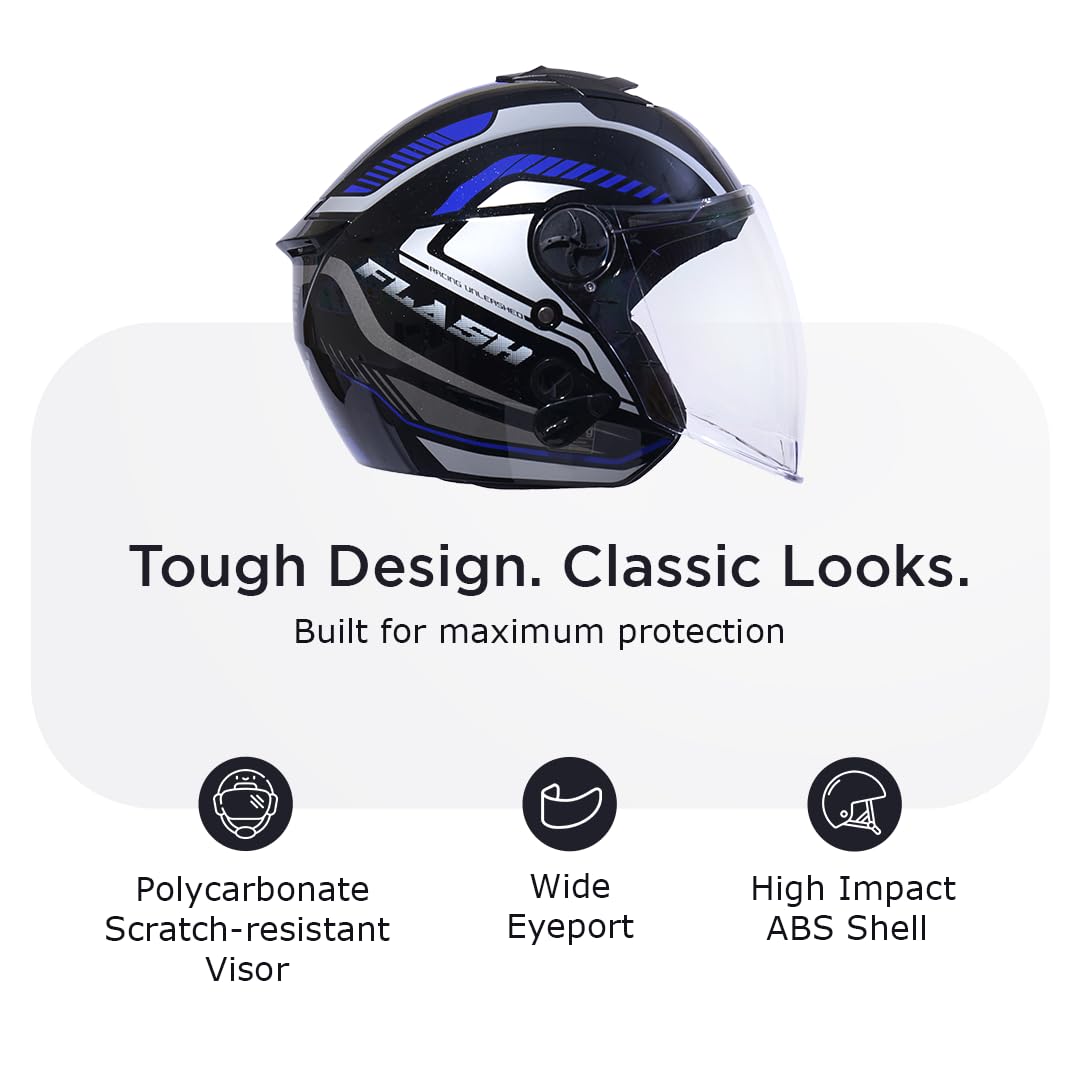 FLASH PRO MAX Half Face Helmet-Gloss Black Blue -HLMT-BBLU-FPMX4G