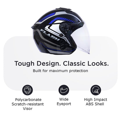 FLASH PRO MAX Half Face Helmet-Gloss Black Blue -HLMT-BBLU-FPMX4G