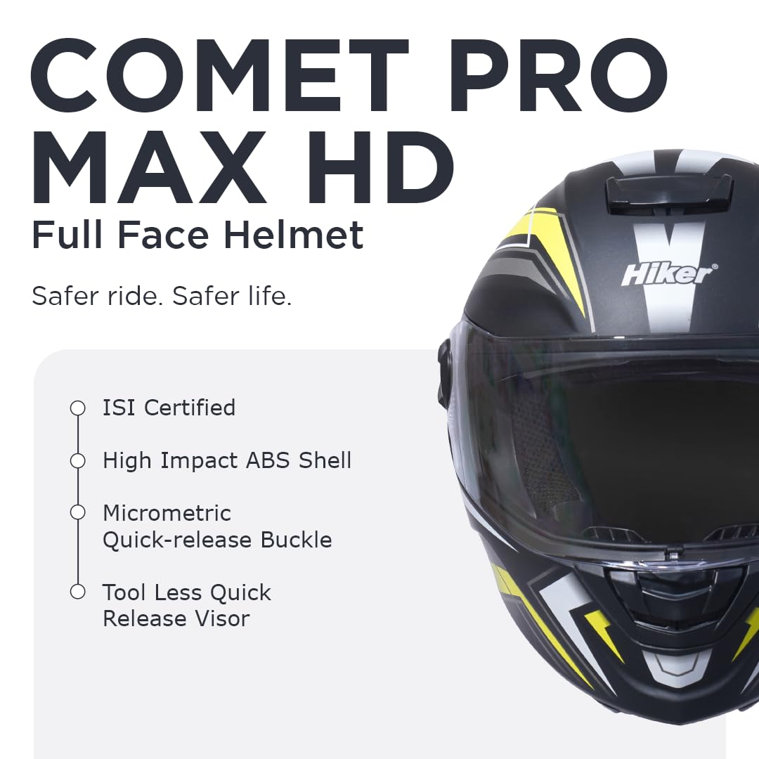 Comet Pro Max HD2 Full Face Helmet Size L 600MM Matt Black And Yellow