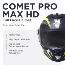 Comet Pro Max HD2 Full Face Helmet Size L 600MM Matt Black And Yellow