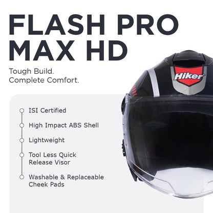 FLASH PRO MAX Half Face Helmet-Gloss Black -HLMT-BRED-FPMX1G