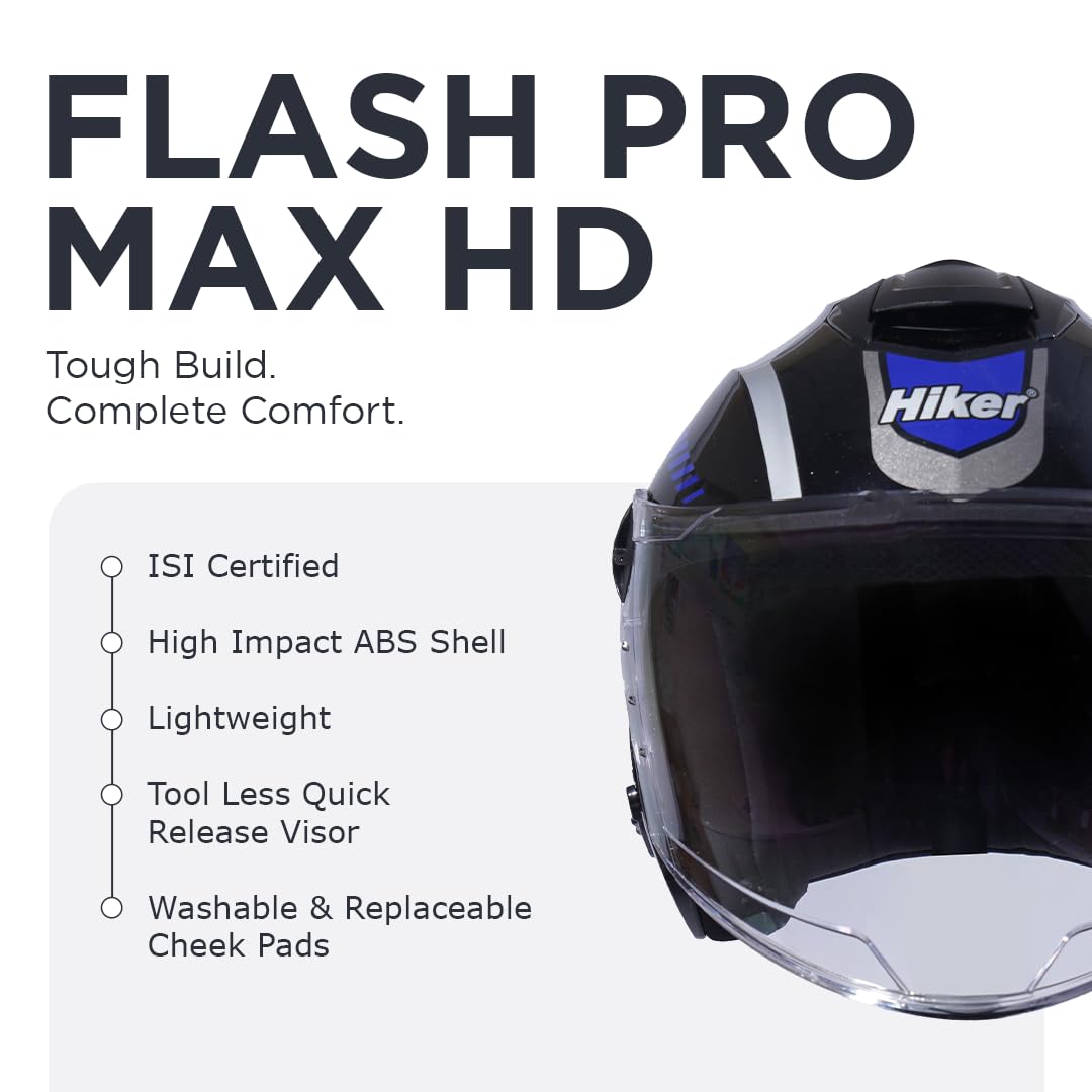FLASH PRO MAX Half Face Helmet-Gloss Black Blue -HLMT-BBLU-FPMX4G