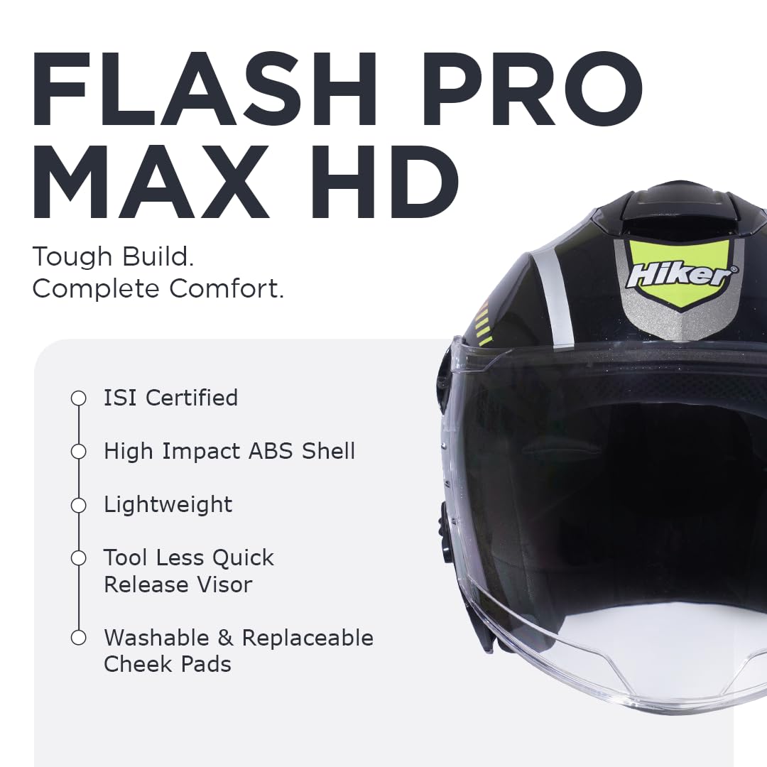 FLASH PRO MAX Half Face Helmet -Gloss Black Yellow -HLMT-BYLW-FPMX2G