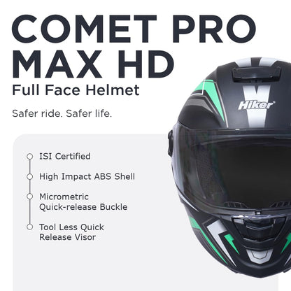 COMET PRO MAX Full Face Helmet-Matt Black Green -HLMT-BGRN-COMET5