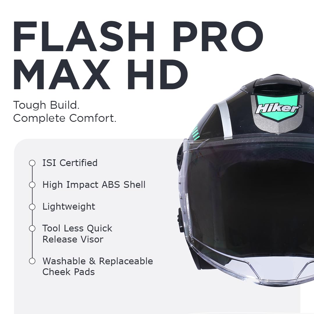 FLASH PRO MAX Half Face Helmet-Gloss Black Green -HLMT-BGRN-FPMX3G