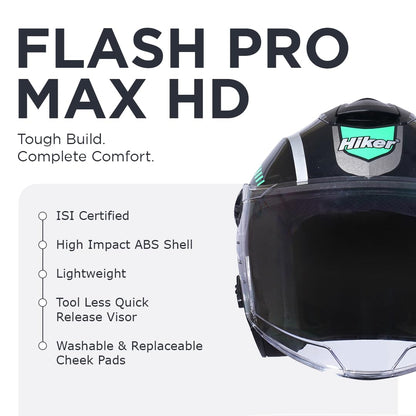 FLASH PRO MAX Half Face Helmet-Gloss Black Green -HLMT-BGRN-FPMX3G