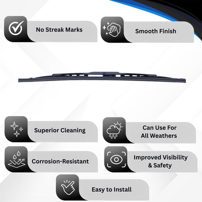 Wiper Blade, 9 mm U Hook, 381 mm/15 inches, Passenger & Driver Side -WIPB-UNIV-UH15