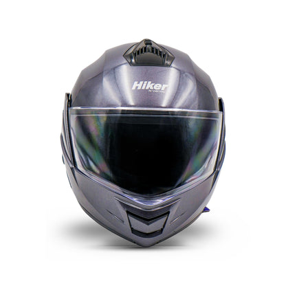 Hiker Pluto Pro Grey Flip Up Helmet with Helmet Cleaner & Sanitizer Combo - HLMT-GGRY-PPRO6 & CARC-UNIV-HCLN