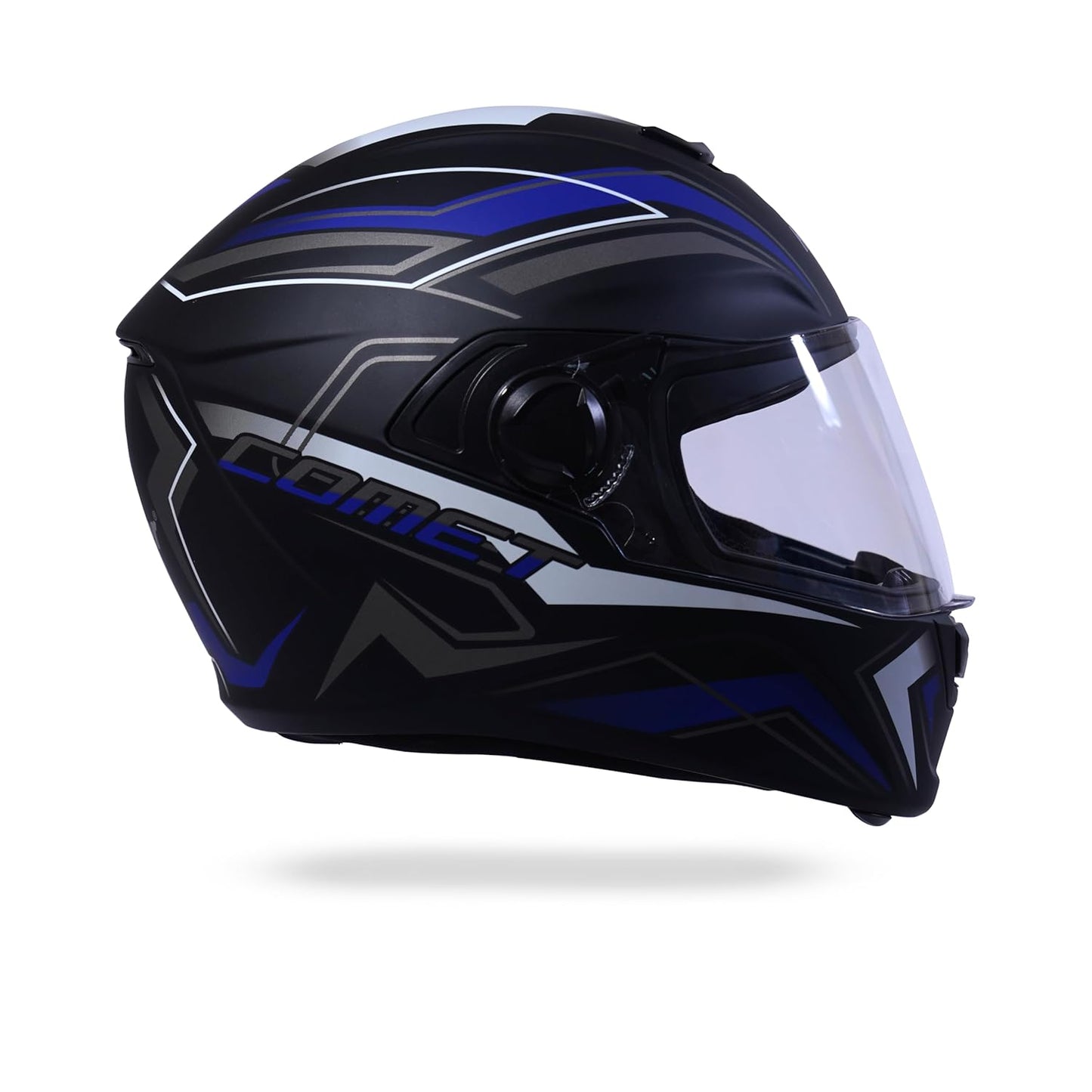 HIKER by VARROC | Comet Pro Max HD4 Full Face Helmet for Men and Women (Size: S, 580MM, Matt Black and Blue) - HLMT-BBLU-COMET4