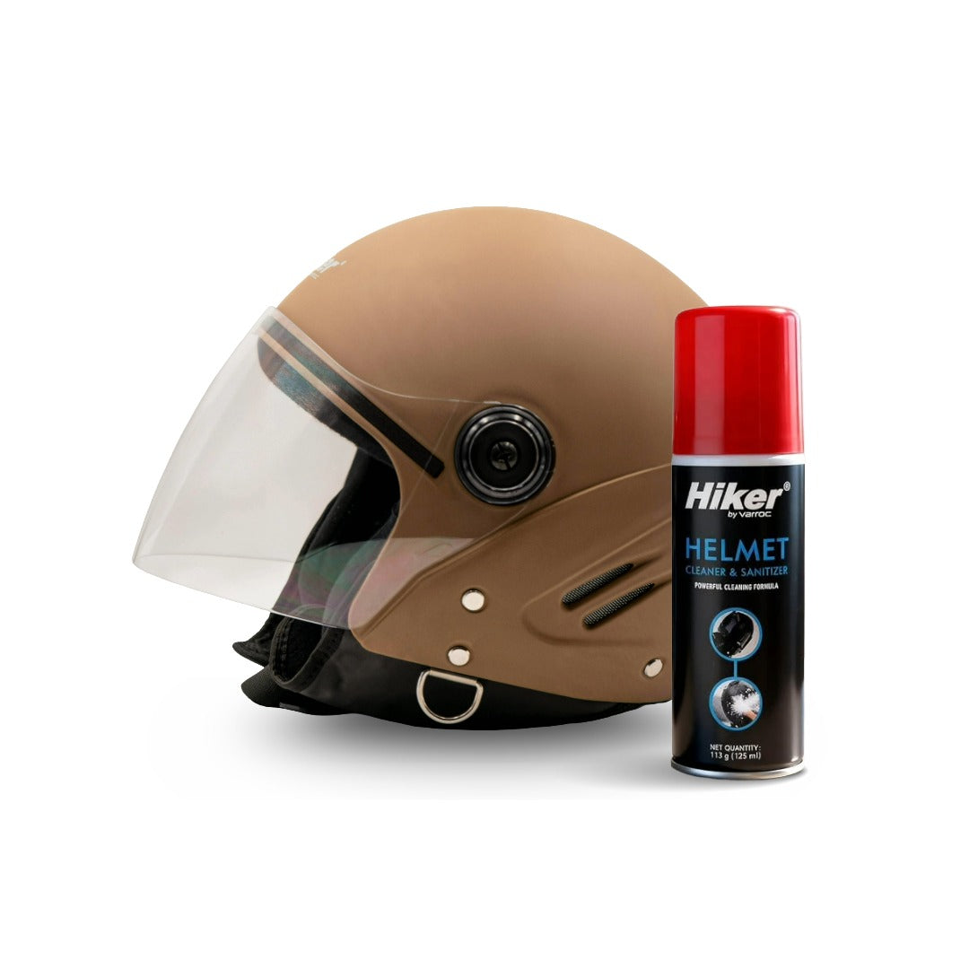 Hiker Lyra Pro Dessert Storm Half Face Helmet with Helmet Cleaner & Sanitizer Combo - HLMT-GSTM-LPRO10 & CARC-UNIV-HCLN