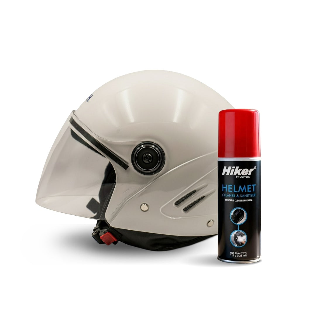 Hiker Lyra Pro Baby Pink Half Face Helmet with Helmet Cleaner & Sanitizer Combo - HLMT-GWHT-LPRO9 & CARC-UNIV-HCLN