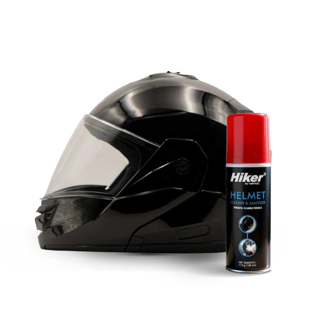 Hiker Pluto Natural Black Flip Up Helmet with Helmet Cleaner & Sanitizer Combo - HLMT-NBLK-PLUTO1 & CARC-UNIV-HCLN