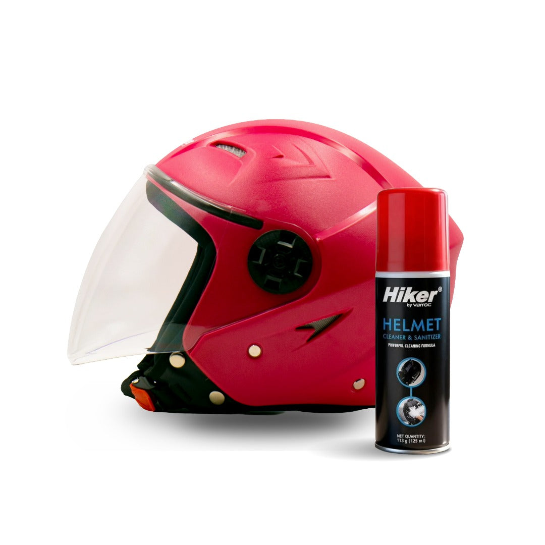 Hiker Nebula Natural Pink Half Face Helmet with Helmet Cleaner & Sanitizer Combo - HLMT-NPNK-NBULA8 & CARC-UNIV-HCLN