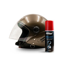 Hiker Lyra Pro Brown Half Face Helmet with Helmet Cleaner & Sanitizer Combo - HLMT-GBRN-LPRO5 & CARC-UNIV-HCLN
