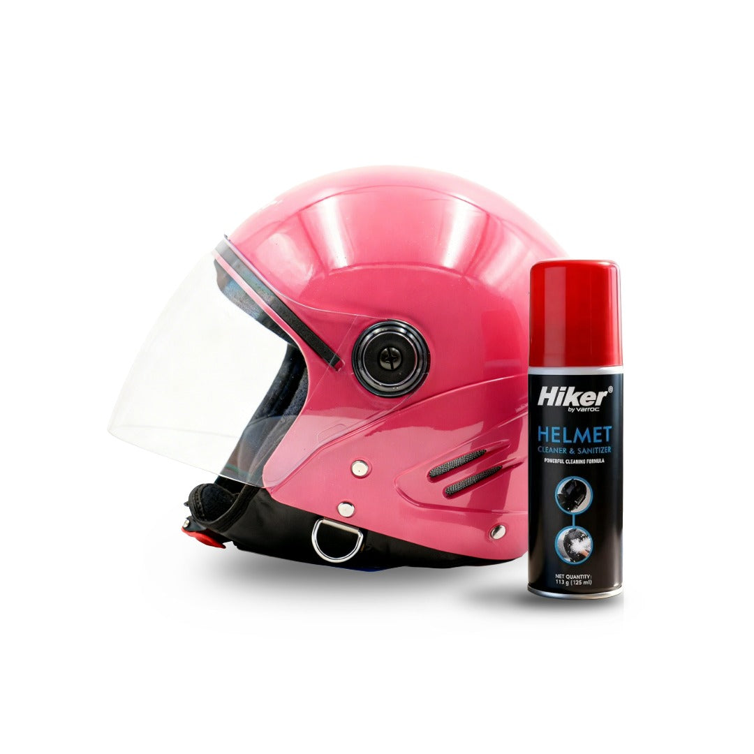 Hiker Lyra Pro Baby Pink Half Face Helmet with Helmet Cleaner & Sanitizer Combo -